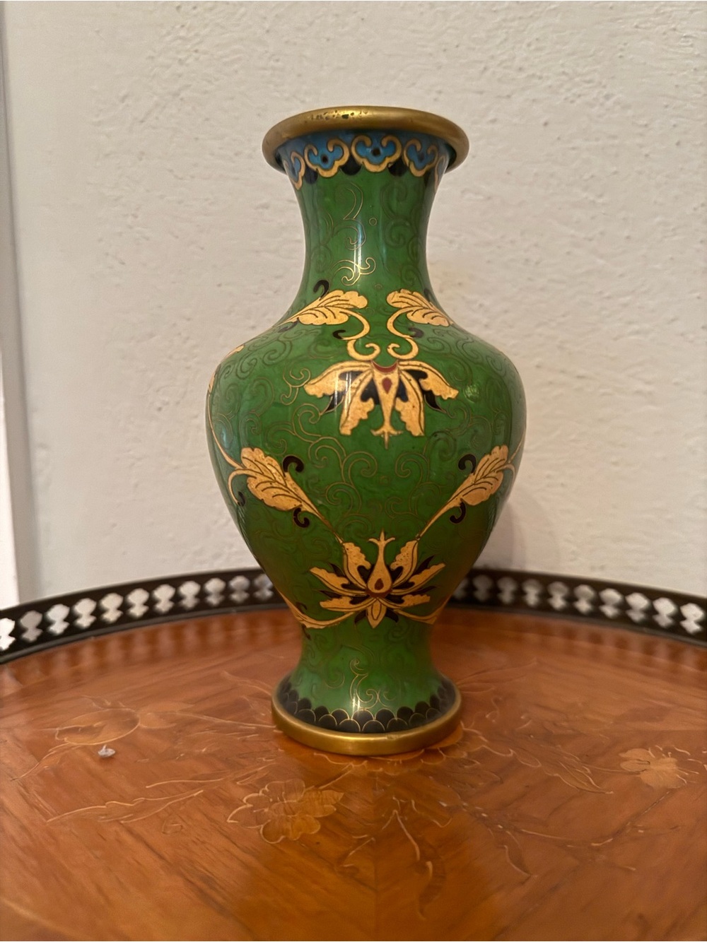 Vintage Green and Gold Cloisonné Accent Vase